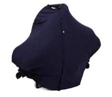 Nursing Cover for Breastfeeding - Infant Car Seat Canopy - Poncho Style with Snap On Buttons - Soft Baby Blanket - Elegant Shawl (Navy Blue)