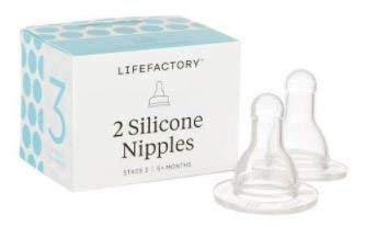Lifefactory 9oz Glass Baby Bottle 2pk Bundle with 2 Stage 3 Nipples (Kale/Mango)
