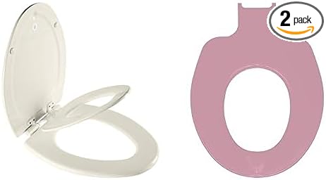 Mayfair NextStep2 Toilet Seat with Built-In Potty Training Seat, Slow-Close, Removable, Elongated, Biscuit Seat with Pink Child Seat