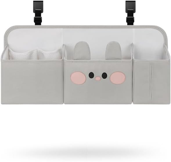 Adorable Bunny Hanging Diaper Caddy: 3-in-1 Heavy Duty Bassinet Organizer Attachment & Diaper Holder for Crib - Reinforced Oxford Cloth Storage - Stylish Gray Nursery Essential for New Parents