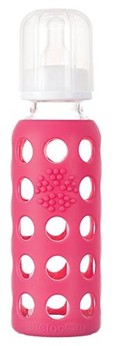 Lifefactory 9oz Glass Baby Bottle 2pk Bundle with 2 Stage 3 Nipples (Kale/Raspberry)
