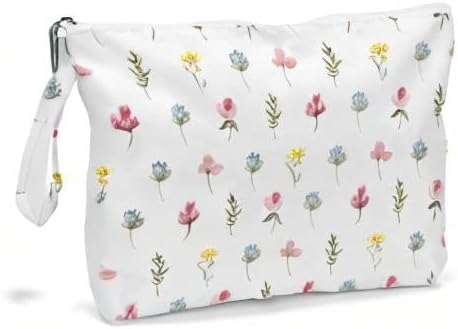 Fokongna Wet Bag, Wet Dry Bag, Makeup Bag, Toiletry Bag, Waterproof Large Capacity Travel Cosmetic Bag, Zipper Pouch for Women, Girls Mo Wife Sister Friends Baby Diaper Bag Bee Wildflower Sunflower