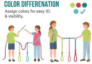 Preschool Walking Safety Rope for Toddlers Young Kids Bright Colorful Handles Daycare Outdoor School Use