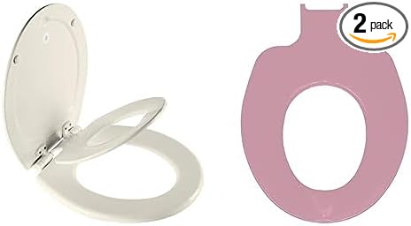 Mayfair NextStep2 Toilet Seat with Built-In Potty Training Seat, Slow-Close, Removable, Round, Biscuit Seat with Pink Child Seat