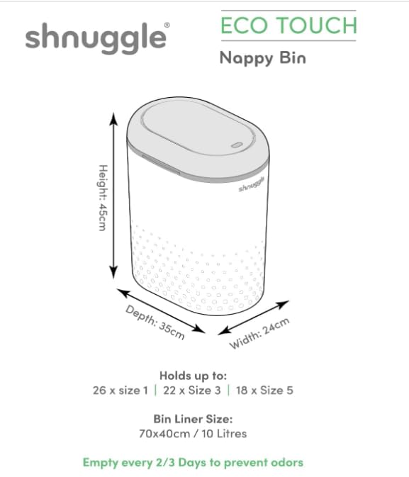 SHNUGGLE Eco-Touch Baby Nappy Diaper Bin - Odor Lock Airlock, No Costly Refills, 10L Capacity, Recyclable, Use Any Bag - Taupe Nursery Diaper Pail