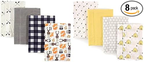 Hudson Baby Boy Cotton Flannel Burp Cloth 8-Pack, Forest Bee