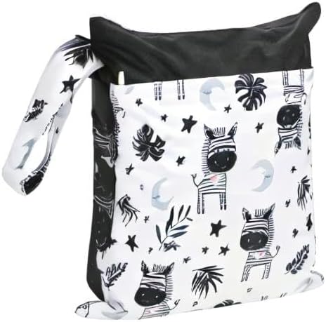 Grab and Go Waterproof Washable Reusable Diaper Wet Dry Cloth Diaper Bags, zebra