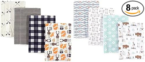 Hudson Baby Boy Cotton Flannel Burp Cloth 8-Pack, Forest Teepee