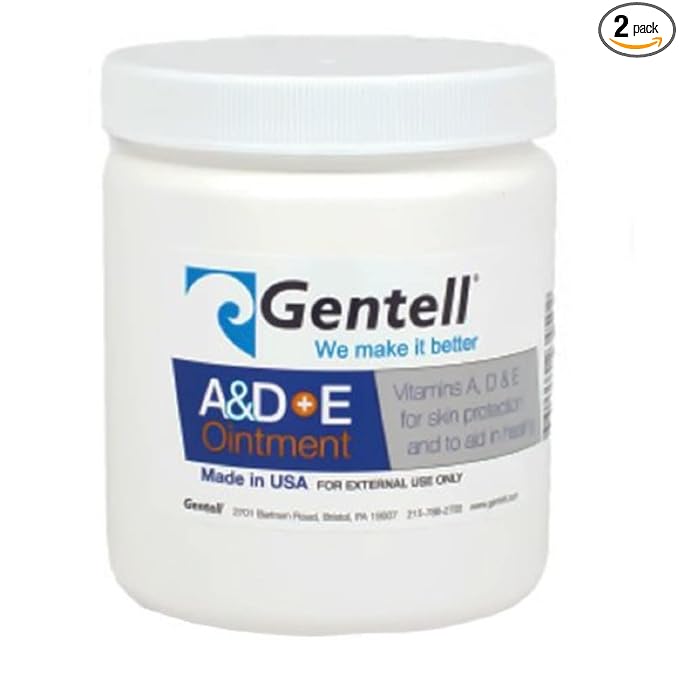 A & D Plus E Ointment, Gentell - 16 Oz. Jar - Medicinal Scent Ointment, Skin Protectant | A+D & E Vitamins First Aid | Seals Out Wetness | Helps Prevent Baby Diaper Rash - Pack of 2