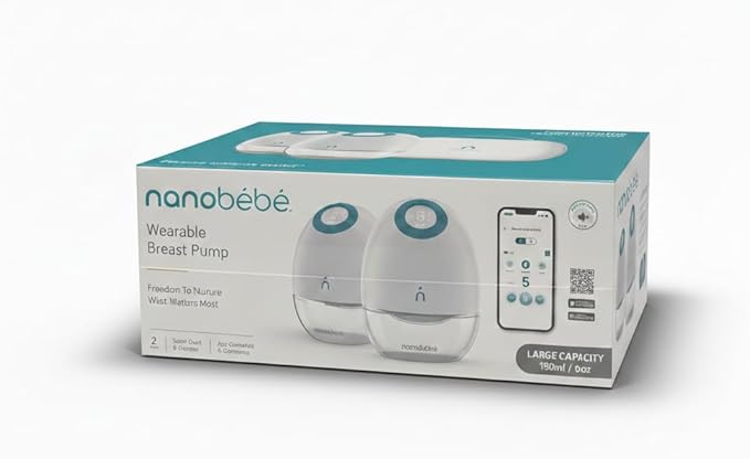 Nanobebe Wearable Breast Pump Hands Free Wireless Electric Breast Pump Smart App Controlled Pump Quiet Portable Multiple Modes, 2-Pack