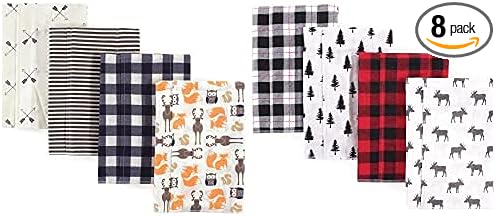 Hudson Baby Boy Cotton Flannel Burp Cloth 8-Pack, Forest Moose