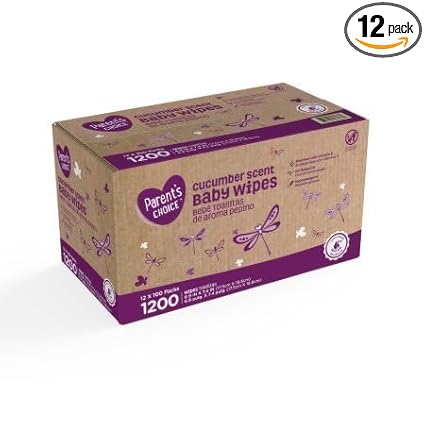 Parents Choice Baby Wipes, 12 packs of 100 (1200 count) (Cucumber Scent)