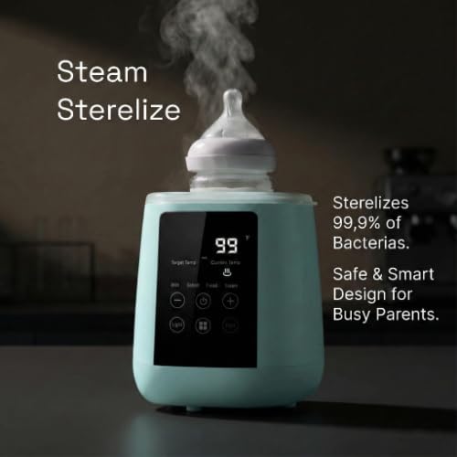 Baby Bottle Warmer, 3-in-1 Milk Warmer, Defrosts Frozen Breakmilk, LED Display, Night Light, Steam Sterilizer, Adjustable Temp, Portable, Perfect for Formula, Food Jars, Newborn (Green)