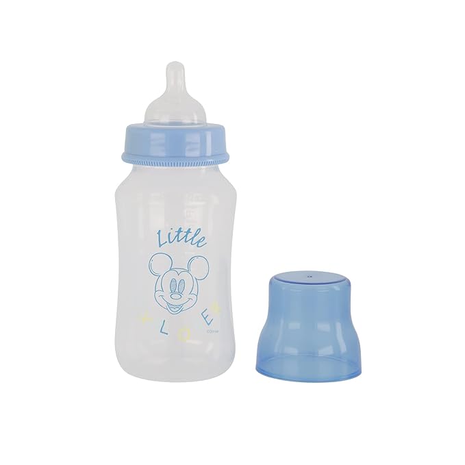 Disney Mickey Mouse Baby Bottles 11 oz for Boys or Girls | 2 Pack of Infant Hourglass Shaped Bottles with Cover for Newborns and All Babies | BPA-Free Plastic Baby Bottle for Baby Shower