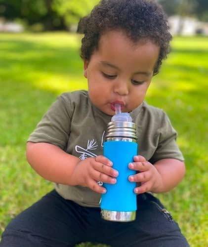Pura Toddler Kid Straw Bottle - 11oz Stainless Steel, Plastic-Free, MadeSafe, Mint, Silicone Straw