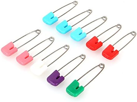 10 Pieces Diaper Pins Baby Safety Pins Plastic Cloth Diaper Pins with Locking Closures Stainless Steel Nappy Pins