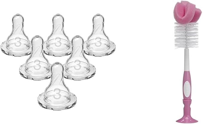 Dr. Brown's Level 3 Medium-Fast Flow Nipple 6 Pack and Bottle Brush Bundle