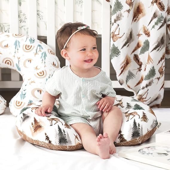 Nursing Pillow for Breast Feedingand Bottle Feeding, Breastfeeding Pillows for Mom with Removable Cover and Breathable Filling, Feeding Pillow for 0-16 Months(Deer)