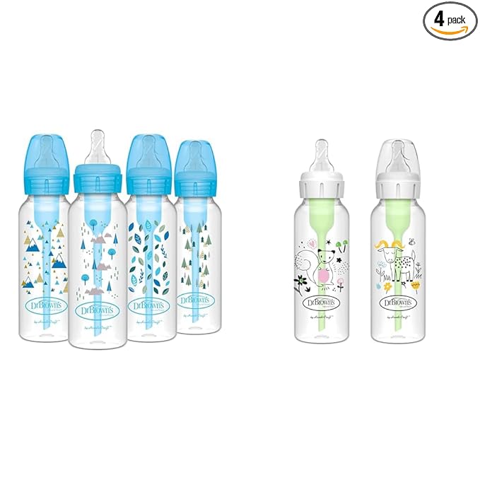 Dr. Brown's Anti-Colic Options+ Narrow Baby Bottles, 8oz/250mL, Level 1 Slow Flow Nipples, 4 & 2-Pack