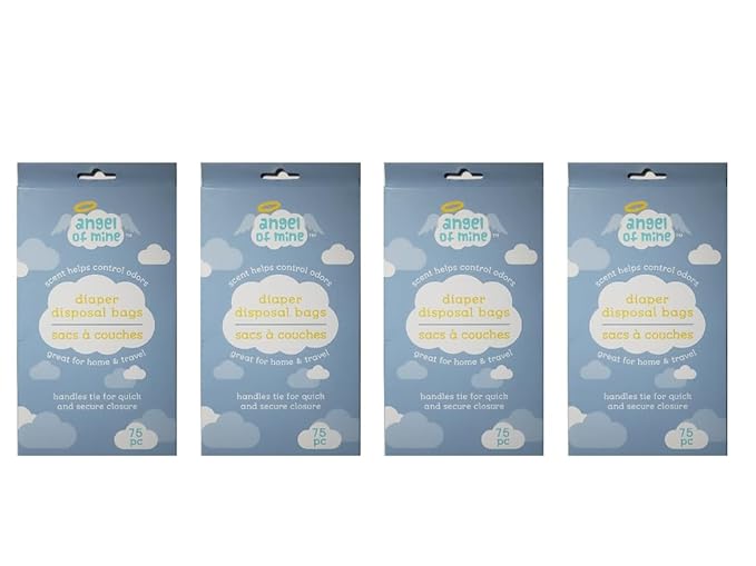 Angel of Mine: Diaper Disposal Sacks Bags (Scented to Neutralized Odors) 75 Count Per Box (Four Boxes)