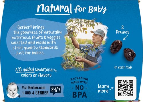 Gerber 1st Foods, Baby Food, Prune Puree, Natural & Non-GMO, 2 Ounce Tubs, 2-Pack