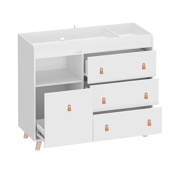 Timechee Baby Dresser Changing Table with Drawers,Shelf,Hidden Laundry Basket Storage,2 in 1 Nursery Dresser Chest for Infants, Baby Diaper Changing Station for Daycare,Bedroom,White