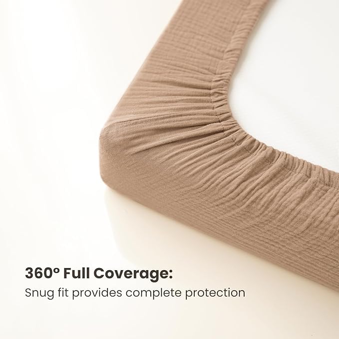Muslin Changing Pad Cover for Baby Girls Boys, 100% Cotton Fitted Diaper Chang Table Covers, Soft Breathable Changing Pad Sheets, 2 Pack (Camel,Sun)