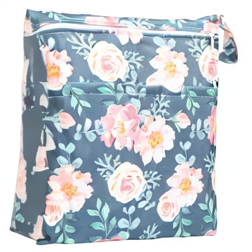 Medium Wet Dry Bag Baby Cloth Diaper Nappy Insert Bag Reusable Washable With Two Zippered Pockets For Girls (Floral)
