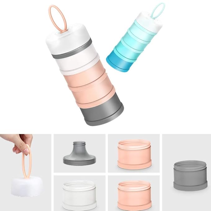 Kaptin Formula Dispenser,Non-Spill Portable Stackable Baby Milk Powder Dispenser,Snack Storage Container,BPA Free,4 Feeds (Pink)