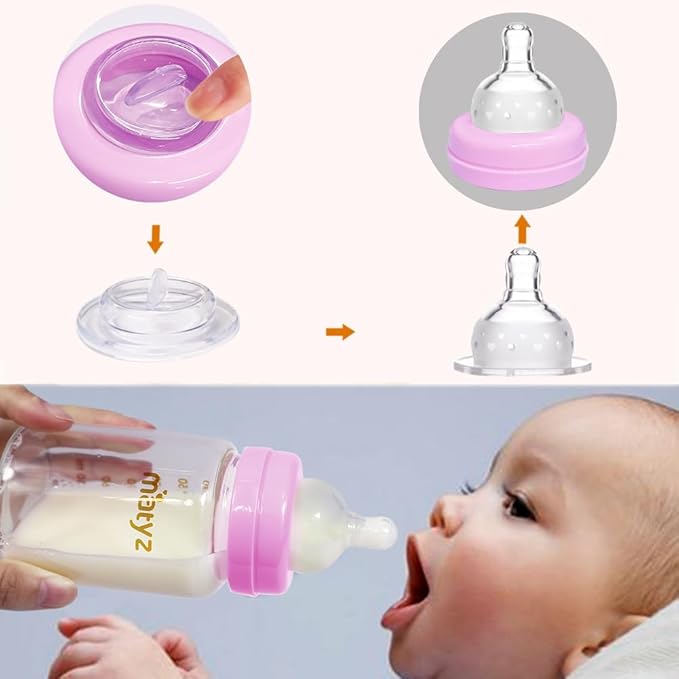 Matyz 4-Pack Breast Milk Collection Bottles (Pink, 6 Oz Each) - No BPA Glass Milk Storage Bottles with Lids - Suitable for Philips Avent & Medela Spectra Pumps