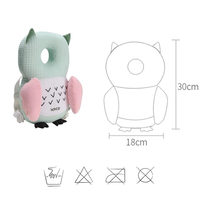 Bebamour Baby Walkers Head Protector Toddler Adjustable Baby Safety Pad Backpack Wear for Crawling with Safety Leash (White, Tortoise)