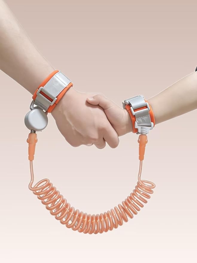 Anti Lost Wrist Link for Kids, Child Safety Leash with Both Ends Quick-Release Buckle, Rotating Clasp, Security Lock, Firm Steel Wire Coil (Orange)