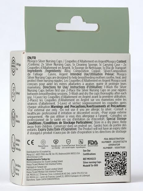 MOOGCO Silver Nursing Cups - 999k Pure Silver Nipple Shields for Breastfeeding - Chemical-Free Nipple Protection (Regular, Set of 2)