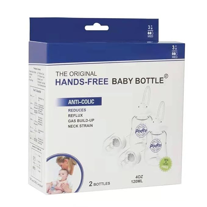 Hands-Free Baby Bottle - Anti-Colic Nursing System 4 oz Baby Bottle with Fast Flow Nipple/Teat 3m+ with Tube Straw Feeding System for Toddler (2 Bottles - Blue)