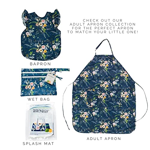 BapronBaby Flutter Boho Floral Bapron - No Neck Tie Safer Bib for Baby & Toddler - Soft Waterproof Stain Resistant - Machine Washable - Sz Preschool 3-5yrs