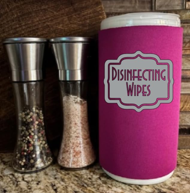 Disinfecting Wipes Cover with Silver Label Modern (Fuchsia, Small)
