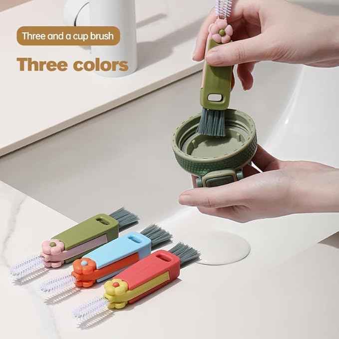 3 in 1 Cup Lid Gap Cleaning Brush, Multifunctional Bottle Brush, Cup Lid Gap Cleaner, Home Kitchen Crevice Cleaning Brush Tools (A-Blue)
