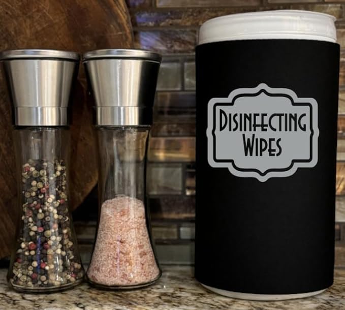 Disinfecting Wipes Cover with Silver Label Modern (Small, Black)