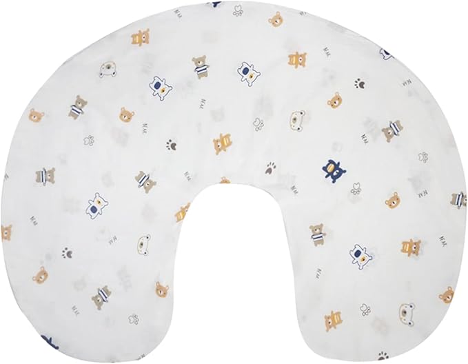Nursing Pillow Cover(Only Pillowcase) Soft Cotton Removable Cover for Breastfeeding Pillows, Ultra Comfortable Breathable Slipcover for Newborn Baby Girl and Boy (Blue Bear)