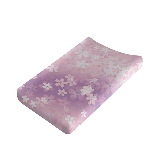 Breathable Diaper Changing Pad Cover for Baby Girls and Boys, Soft Changing Table Sheets 16 * 32 Inches, Pink Cherry Blossom
