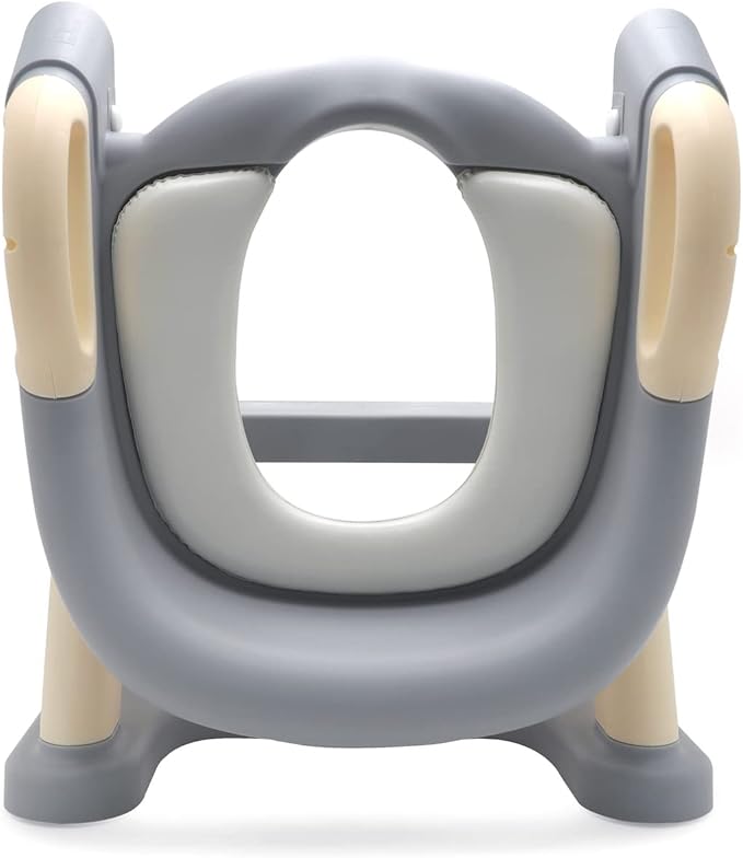 XKMT- Grey Toddler Potty Training Seat Ladder Wider Step Toilet Chair Infant Kid Bathroom Trainer