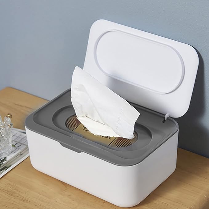Wipes Dispenser, Dustproof Wet Tissue Box Baby Wipe Holder Large Capacity Wipes/Tissue Case with Moistur e Seal Secure Lid Keeps Wipes Fresh for Home, Office(Grey)