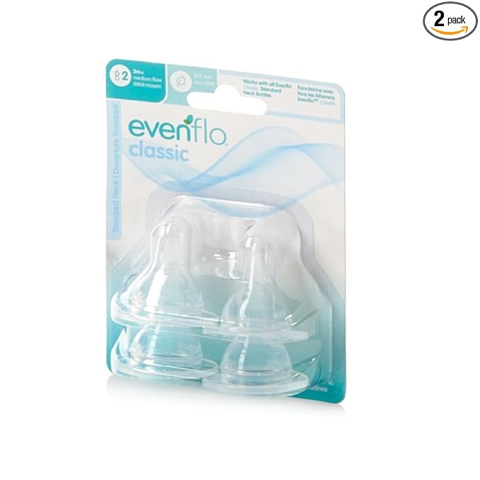 Evenflo CustomFlow Classic Silicone Nipples, Medium Flow (3-6 months) 4 ea (Pack of 2)
