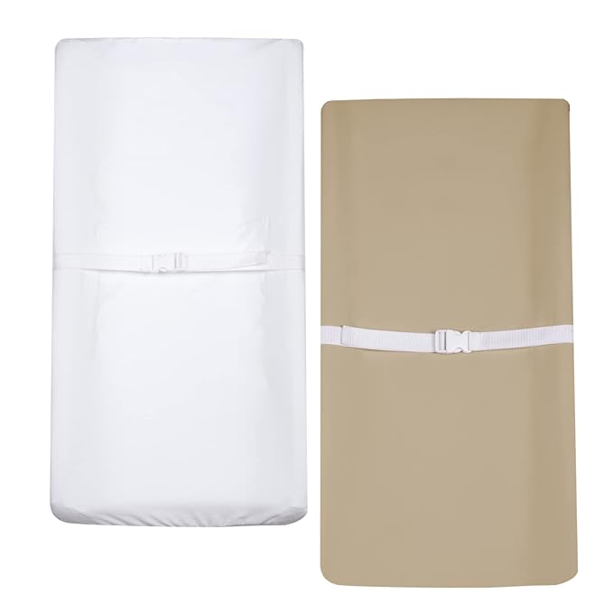 PHF Baby Changing Pad Covers for Boys Girls, 2 Pack Ultra Soft Breathable Microfiber Changing Pad Table Sheets for Most Baby Changing Pads, White & Khaki