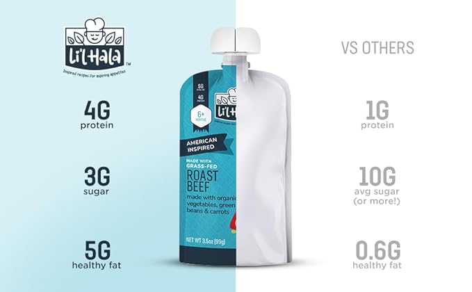 Li'l Hala Beef Baby Food Pouch | Roast Beef (12ct) | Savory 6+ Months Meat Baby Food Pouches with Protein and Organic Veggies, Nutrient Packed Toddler Snacks with Iron | Stage 2 Baby Food Meat Puree