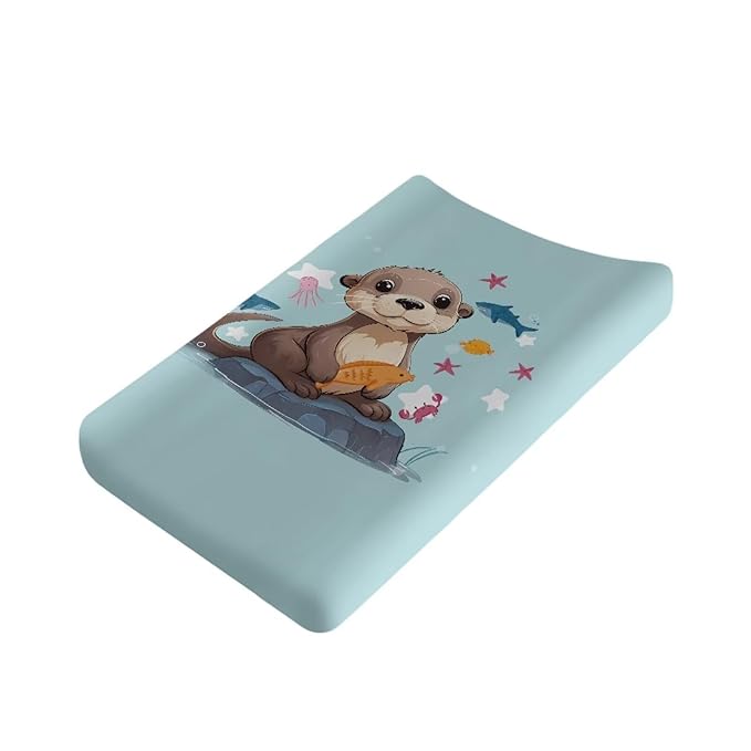 ZDCUSTOM Sea Otter Printing Changing Pad Cover Change Table Cover Sheets, Baby Changing Pad Covers, Changing Mat Cover Infant Newborn Changing Table Sheet