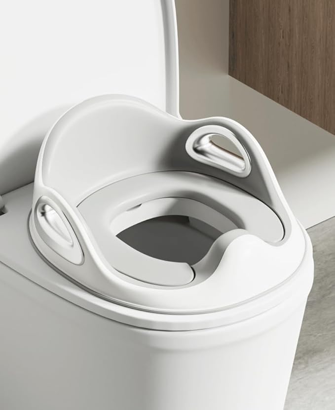 Potty Training Toilet Seat, Toddler Toilet Seat Attachment with Safety Handles, Detachable Soft Cushion, Anti-Slip Design and Splash Guard, Baby Potty Seats for Kids, Boys and Girls (Grey)