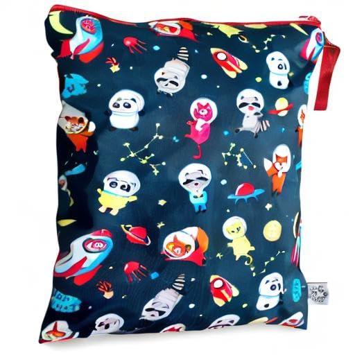 FLOCK THREE Washable and Reusable Wet Bag Diaper Bag Water Resistant Swimming Bag Travel Toiletries Pouch Cute Animal Zippered 12.6'' x 16.5''
