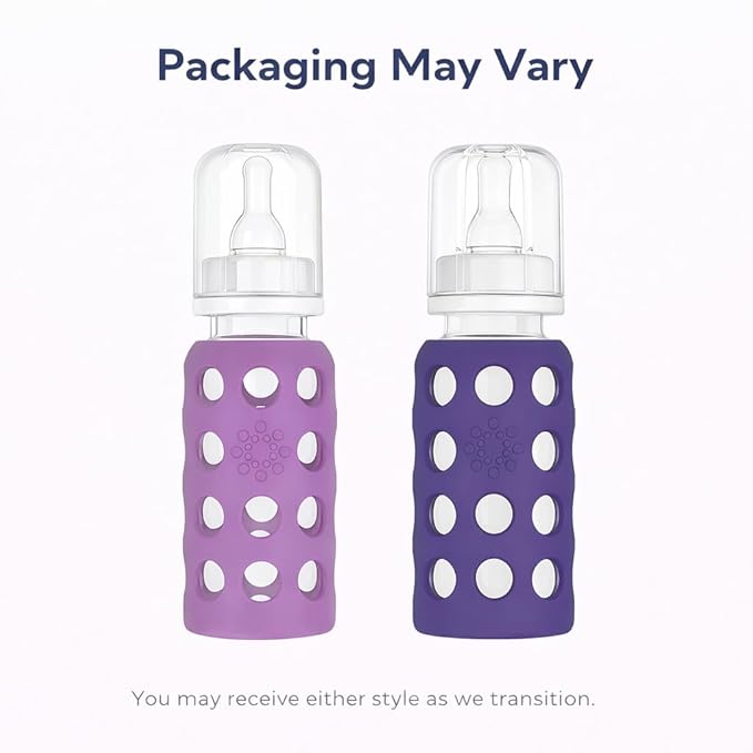 Lifefactory Glass Baby Bottle BPA Free | Protective Silicone Sleeve| 4 oz & 9 oz Pack of 4 | Banana, Mango, Lavender, Grape