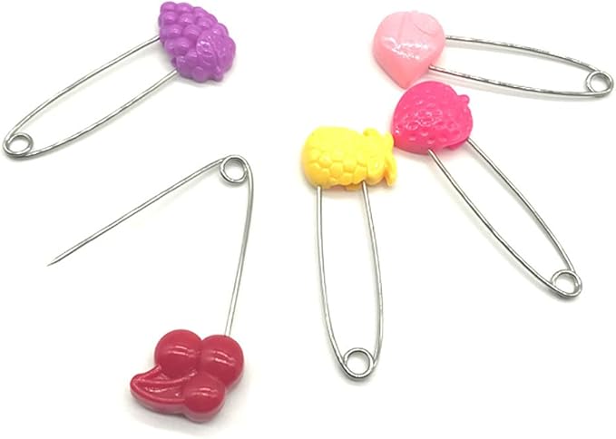 GTONEE Cute Animal Fruit Baby Safety Pins Secure Clips for Fastening Baby Clothes Diaper Napkins Stainless Steel 5CM 30PCS (Fruit)